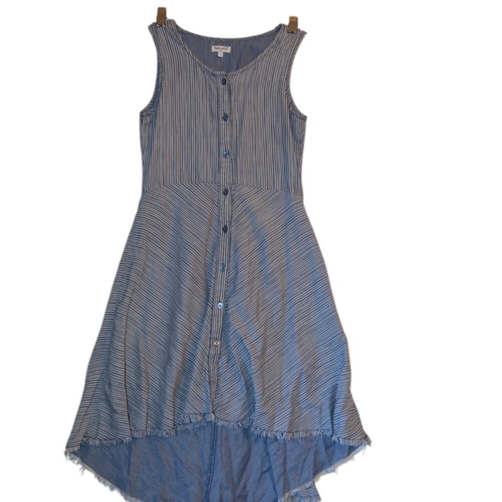 Splendid(R) Blue Tone Tencel Lyocell Fit&Flare Sleeveless Buttons Dress Girls 12
